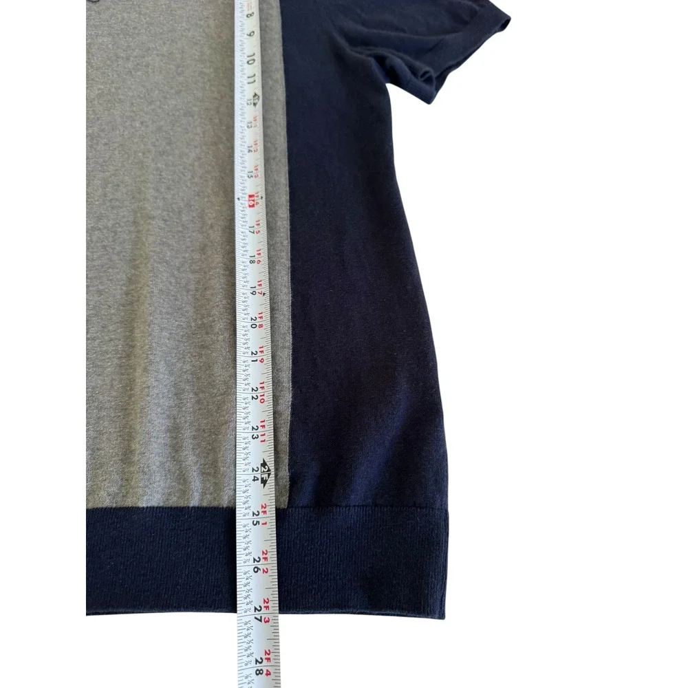 Banana Republic L Cotton Cashmere Polo Sweater Navy Gray Colorblock Preppy